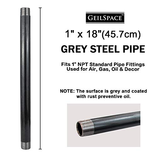 GeilSpace 1\" × 18\" Heavy Duty Pre-Cut Grey Metal Pipe, Industrial Steel Fits Standard One Inch Threaded Pipes and Fittings - Vintage DIY Industrial Furniture (1\" x 18\", Grey) - Thumbnail 2