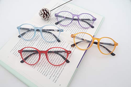 Olomee Reading Glasses Womens +2.50 Colorful Round Readers Lightweight Stylish Cute Women's Cheaters 4 Pack Comfortable Fit Spring Hinge #TOP2