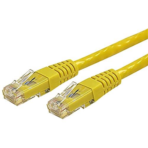 Image of StarTech 8ft CAT6 Ethernet Cable - Yellow CAT 6 Gigabit Ethernet Wire -250Mhz 100W PoE RJ45 UTP Molded Network Patch Cord with Strain Relief (C6PATCH8YL) | 250MHz bandwidth, Gold-plated RJ45, Patch Cable, Ethernet Cord, UTP Molded Network, Strain Relief, 10Gbps speeds