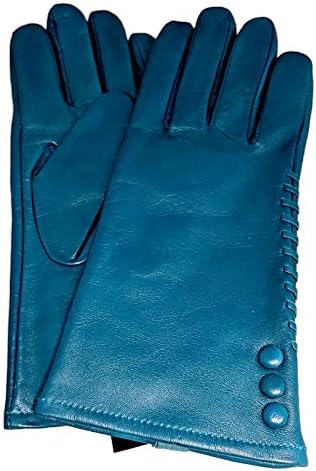 Ladies' Leather 3 Button With Lacing Gloves, Cobalt, Small