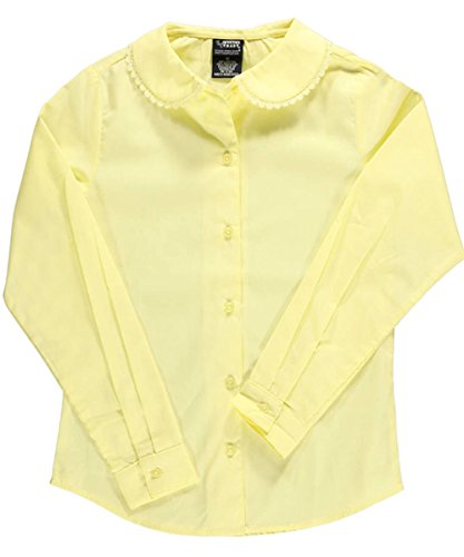 French Toast Big Girls' L/S Blouse With Lace Edging - Yellow, 12 #TOP1