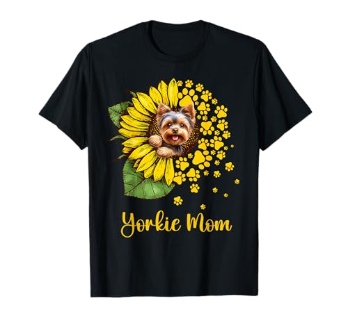 Womens Sunflower Yorkie Mom Dog Lover T-Shirt
