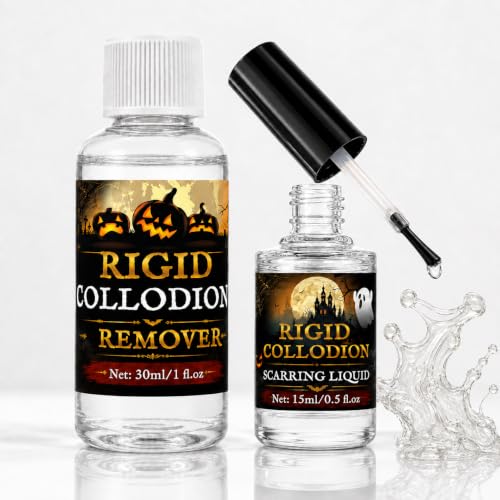 Scarring Liquid Rigid Collodion, SFX Makeup Kit for Special Effects Makeup Rigid Collodion Scarring Liquid with Brush and Remover for Face Body Fake Scar