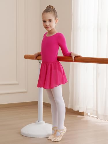 Image of WEGETIT Leotards for Girls Long Sleeve Ballet Dress Toddler Dance Leotard with Skirt Kids Gymnastics Outfits Tutu Dress