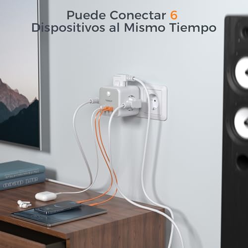 Miniatura 4 de Tessan Ladron Enchufe Con 2 Usb C, 6 En 1 Ladron Cubo Con 3 Tomas Ca Y 3 Usb, Cubo Enchufe Multiple Triple Con Interruptor, Regleta Pared Compatible Con Pad Phone Para Cocina Oficina