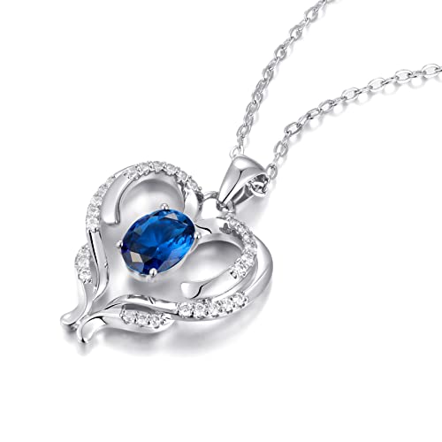 Tvt Heart Necklace For Women Silver Plated Love Heart Pendant Necklace With Cubic Zirconia Birthstone Christmas Birthday Anniversary Valentine's Day Jewelry Gift For Women Wife Mom Girlfriend Bff September #TOP2