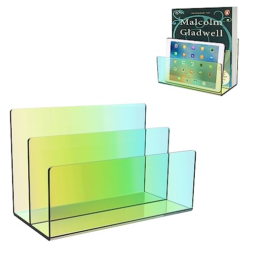 Boloyo Acrylic File Holder,1PC 2 Sections Rainbow File Organizer Mail Letter Sorter Desktop Folder Holder for Home Office School Envelope Bill Filling Paper Document