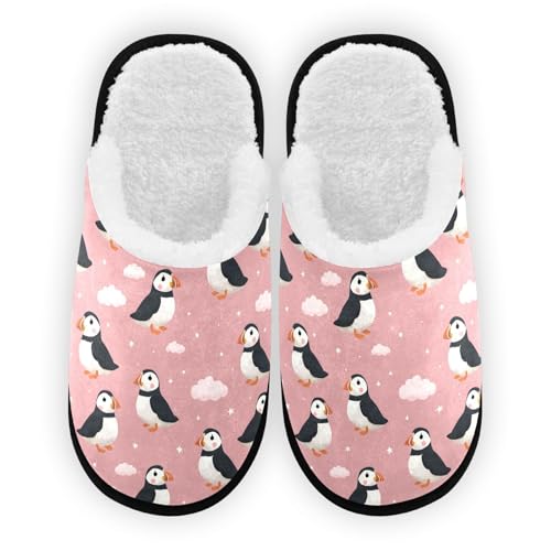 Cartoon Pink Star Puffins Slippers For Women Men Soft Memory Foam Non-Slip Animal Winter Indoor House Shoes Travel Slipper