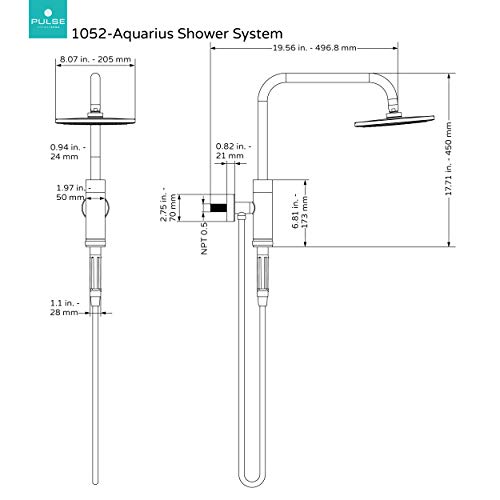 Pulse Showerspas 1052-Ch Aquarius Shower System With 8" Rain Showerhead And Magnetic Attached Hand Shower With On/Off, Polished Chrome #TOP4