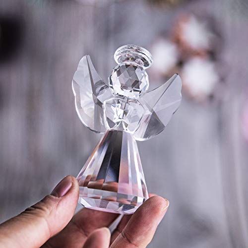 HDCRYSTALGIFTS 3inch Crystal Guardian Angel Figurine Paperweight Decor Glass Christmas Angel Statue Ornaments Art Collectible Gift for Women (Clear) - Thumbnail 7