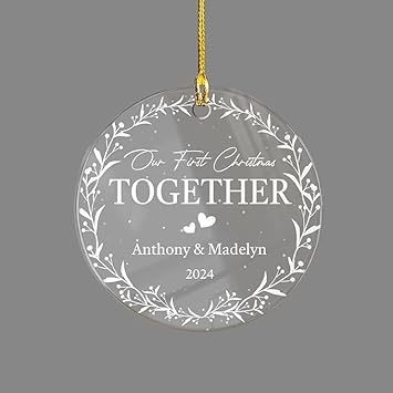 Wassmin Personalized First Christmas Together Ornament Anniversary Wedding Keepsake Acrylic 1st Year Together Ornaments Gifts for Newlywed Couple Boyfriend Girlfriend Xmas Tree Decorations