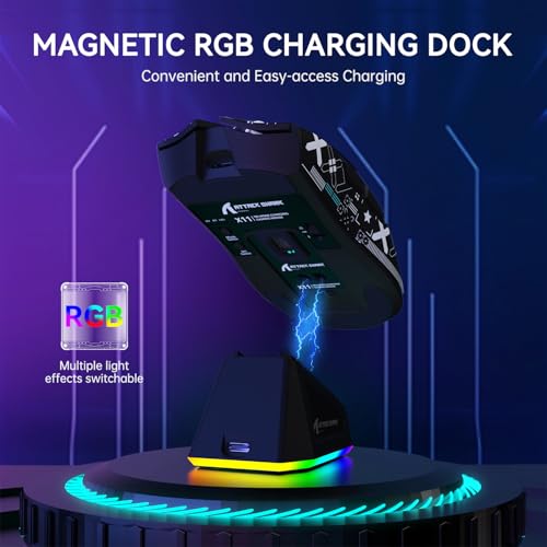 ATTACK SHARK Mouse para jogos X11 leve sem fio com base de carregamento RGB, Tri-Mode-2.4G/USB-C com