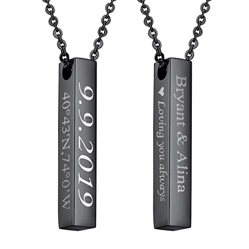 U7 Colar em barra 3D com gravação personalizada, corrente de elos de aço inoxidável, personalizado c