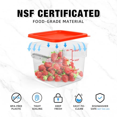2Qt NSF Food Storage Containers with Lid - 4pcs Food Grade/Heat Resistant/Freezer Safe/Clear Square Food Storage Containers Set with Scale Handles for Restaurant Home Kitchen Dough Proofing, w/ Labels — view 2