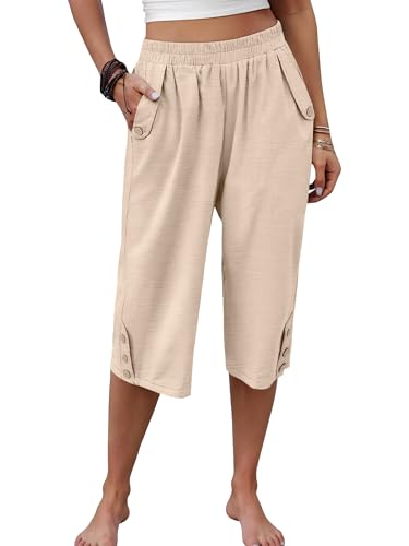 Image of ANRABESS Womens Wide Leg Capri Pants Elastic Waist Casual Loose Lounge Trousers 2026 Summer Flowy Beach Vacation Clothes