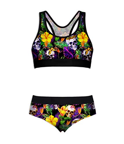 Sunshine swing Womens Skull Print Yoga 2 Pieces Outfit Tank Top Bra & Shorts Set Workout Running Seamless Underwear Lingerie Sets Small