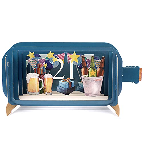 Message in A Bottle Beer 21st Pop Up Birthday Greeting Card by Alljoy Cards MIB098