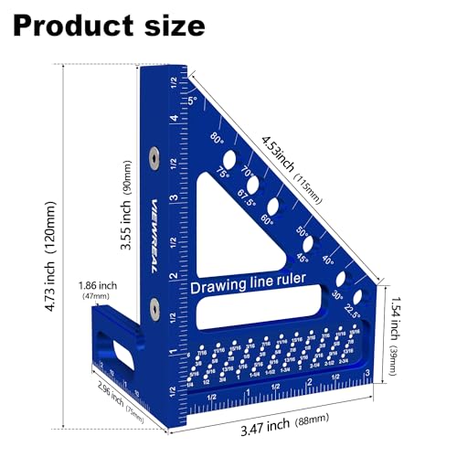 image for ViewReal 3D Multi-Angle Aluminum Alloy Woodworking Square Ruler, 22.5-