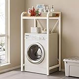GUAWJRZDP 厚手スチール製洗濯機・乾燥機用スタッキングラックスタンド、洗濯機と乾燥機の上に設置できる棚、ランドリールームやアパートに最適な省スペース収納棚オーガナイザーラック(White+Wood,H 132cm/51.9'')