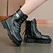 Girls Lace Up Ankle Boots Cute Leather Combat Riding Boots Shoes Fashion Side Zipper Punk Goth Lug Sole Ankle Booties
