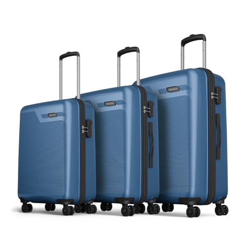 Aristocrat Axis Set of 3 Trolley Bag 56, 66 & 76cm | Small+Medium+Large | Hard Luggage | Smooth 8-Wheel Suitcase | Combination Lock with Sturdy Zipper | 3-Year International Warranty (Dark Teal)