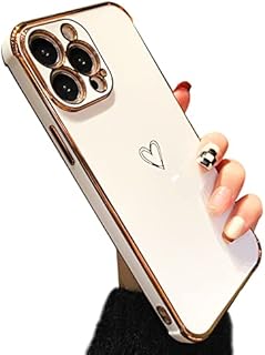 ZTOFERA Compatible with iPhone 13 Pro Case for Girls Women, Flexible Silicone Phone Case with Cute Heart Pattern Electroplated Design Shockproof Protective Bumper Cover for iPhone 13 Pro, White