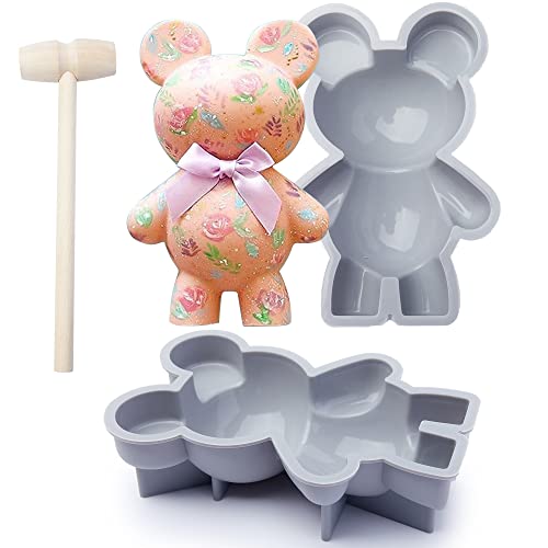 Bear Chocolate Silicone Mold, 2 Pcs Breakable Bear Silicone Molds + 1 Pcs Wooden Hammer For Valentine Candy, Chocolate Making, Breakable Bears, Mousse Cake, Birthday #TOP15