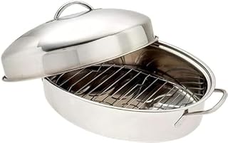 Extra Large Roasting Pan 15/17 Inch - Stainless Steel Turkey & Chicken Roaster with Rack, Dishwasher & Oven Safe, Deep Fish Poacher - 3 Size Options