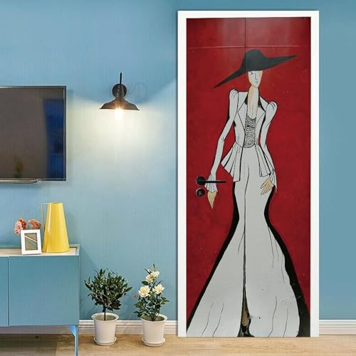 Fotomural Puerta 3D Chica De Pintura Al Óleo De Moda Adhesivo Autoadhesivo Para Puerta, Póster Para Puerta, Papel Tapiz Para Puerta, Arte Para Puerta, Pegatina De Pared Para Puerta, Foto De P -8M4G4G7