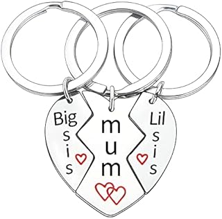 BESPMOSP 3 PCS Big Sis Mum Lil Sis Heart Pendant Keyring Family Key Chain For Women Lady Girls Sister Gift Christmas New Year Gift Thanksgiving Gift For Sister Mum