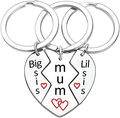 BESPMOSP 3 PCS Big Sis Mum Lil Sis Heart Pendant Keyring Family Key Chain For Women Lady Girls Sister Gift Christmas New Year Gift Thanksgiving Gift For Sister Mum