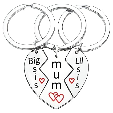 BESPMOSP 3 PCS Big Sis Mum Lil Sis Heart Pendant Keyring Family Key Chain For Women Lady Girls Sister Gift Christmas New Year Gift Thanksgiving Gift For Sister Mum (Big sis Lil sis mum) Cover