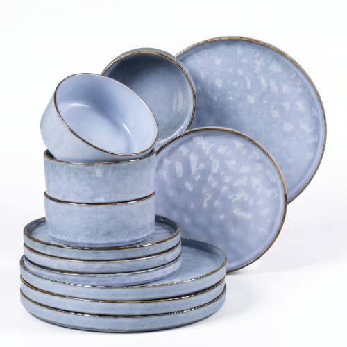 Image of HaWare Dinner Set, 12 Piece Dinnerware Plates and Bowls, Grayish Blue
