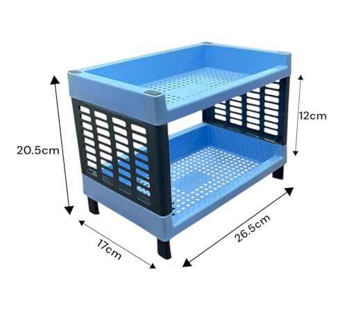Image of C.S.M CSM 2-Tier Plastic Storage Rack, Self Standing Organizer for Kitchen and Office, Blue