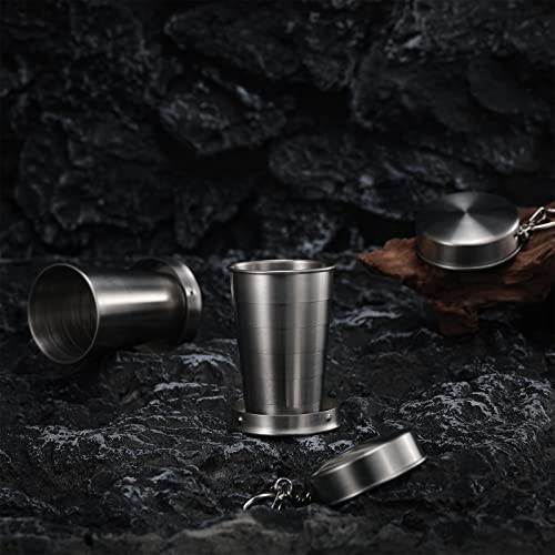 Tessco 6 Pieces Collapsible Shot Glasses Stainless Steel Collapsible Cup Reusable Portable Travel Folding Cup With Lid And Keychain For Camping Hiking Cycling (6 Pcs, 2.5 Oz) #TOP6