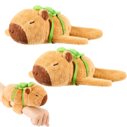 Simgoing 2 Pcs Capybara Slap Bracelets Plush Stuffed Animal Slap Bracelets 8.5'' Wrist Capybara Toy for Christmas Birthday Party Favor Supply Gift(Turtle Bag)