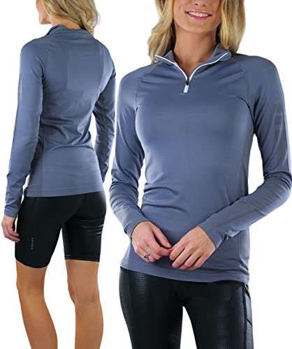 ToBeInStyle Women's Seamless L.S. 1/4 Zip Collar Active Pullover - Grey - Large