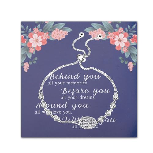 FEELMEM Tennis Girl Jewelry Tennis Racket Charm Slider Bracelet Tennis Coach Appreciation Gift Tennis Sports Jewelry