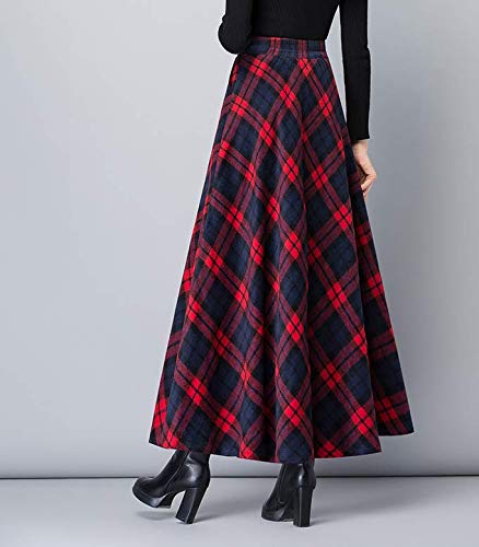 JXGSGOGO Saia feminina xadrez de lã cintura alta evasê plissada Tartan maxi saia, A, Medium