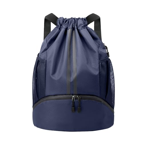 Image of JELUTAR Drawstring Backpack Gym Bag with Shoes Pocket, Navy Blue