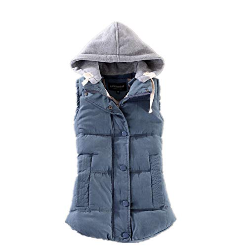 SMTSEC Chalecos Con Capucha Para Mujer Chaleco Calentador De Invierno Abrigo Chaleco Acolchado Para Mujer Sin Mangas Con Cremallera Chaleco Informal Más Cálido Chaqueta Outwear,Azul,5Xl