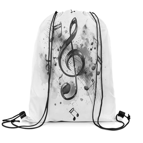 Erosebridal Musical Note 13x15.7 Drawstring Backpack, Music Drawstring Bags, Ink Painting Polka Dots Classic Rustic Music Draw String Back Bag, Modern Aesthetic Music Stave Concerto String Backpack