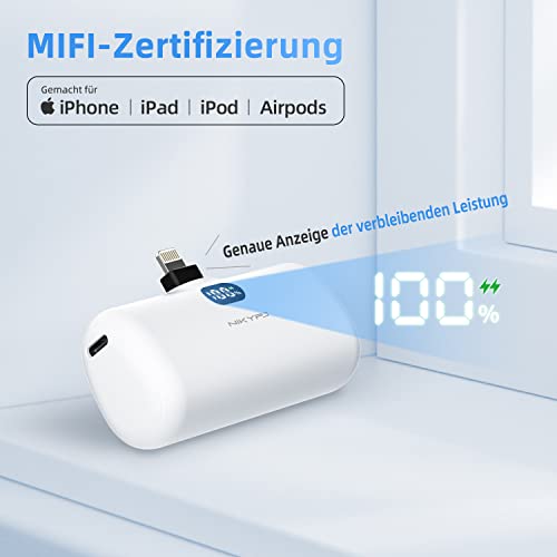 Mini-powerbank met led-display, 4 modi, led-licht, MFi-gecertificeerde powerbank, klein, compatibel met iPhone14/14 Pro/iPhone 13/13 Pro/13 Pro Max/12/12 Pro/12 Pro Max/11 Pro/XR/X/8/Plus, iPod, Airpods - Image 3