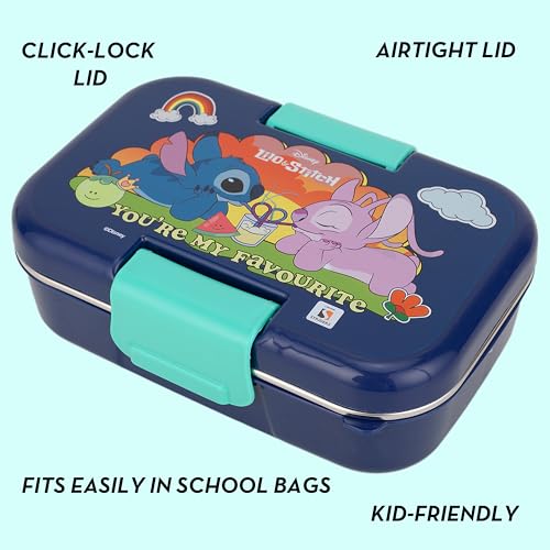 Image of Lilo and Stitch Double Compartment with cutlerys Multicolor 460Ml Lunch BoxLeak-Resistant Food Storage Container | BPA-Free Plastic Tiffin Box | Microwave Safe Lunch Box