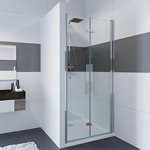 IMPTS Duschtür Dusche 90cm Nischentür Drehtür Einzeltür Nische Scharniertür Rahmenlos Einzelfalttür Falttür 180° faltbar, Höhe:185cm