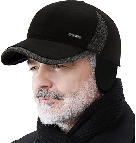Winter for Men Outdoor Hat, Adjustable Warm Sport Golf Baseball Cap Hats Dad Caps Earflaps Thicken 55-60CM (Z Black)