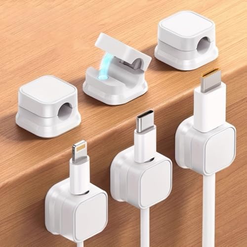 6 unidades de sujetacables magnéticos, organizador de cables para escritorio, sujeción adhesiva para cables en oficina, hogar, teléfono, auto y pared miniatura 1