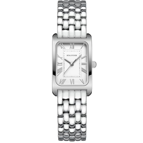 HOLSTOUR Watches for Women Vintage Bracelet White Roman Dial Rectangular Case Silver Watch Waterproof with Tools