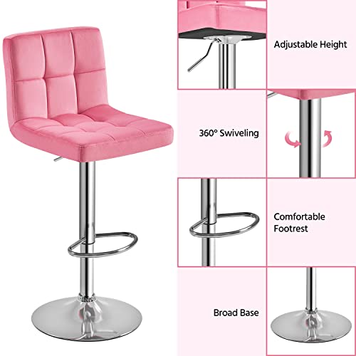 Yaheetech X-Large Velvet Bar Stools Adjustable Counter Height Swivel Stool Armless Chairs Set Of 4 With Bigger Base, Velvet, Pink #TOP6