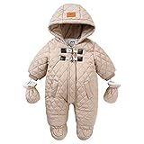 JELEUON Infant Baby Boys and Grils Winter Warm Jumpsuit Hooded Warm Thicken Footie Snow Coat Romper with Gloves